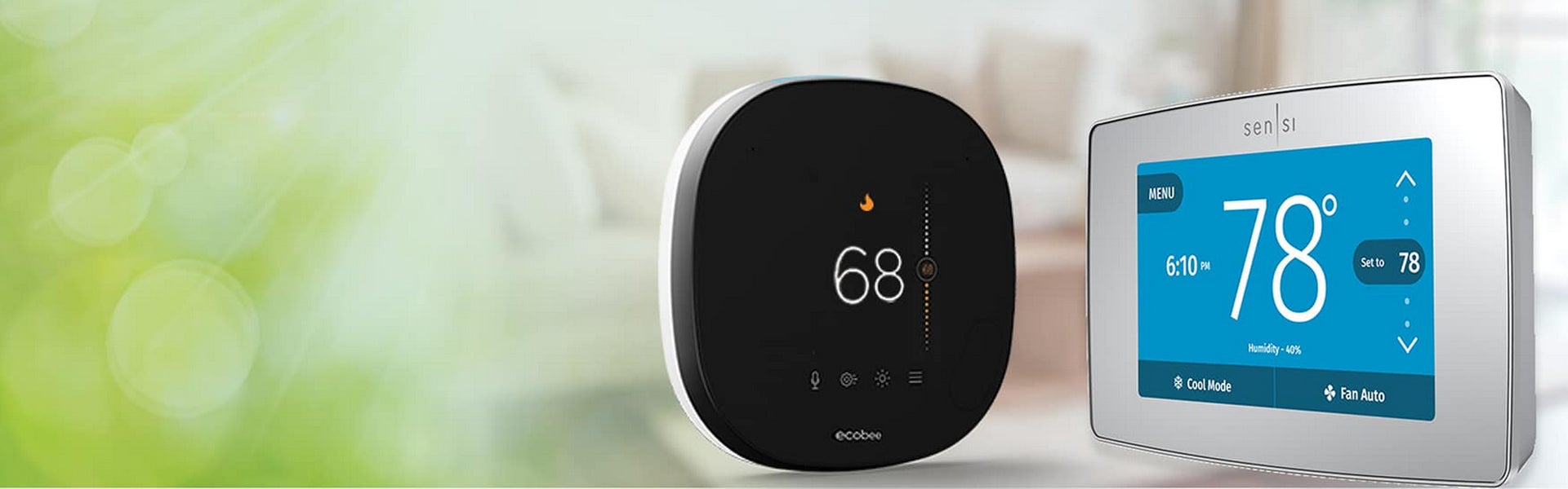 image of ecobee and emerson smart thermostats