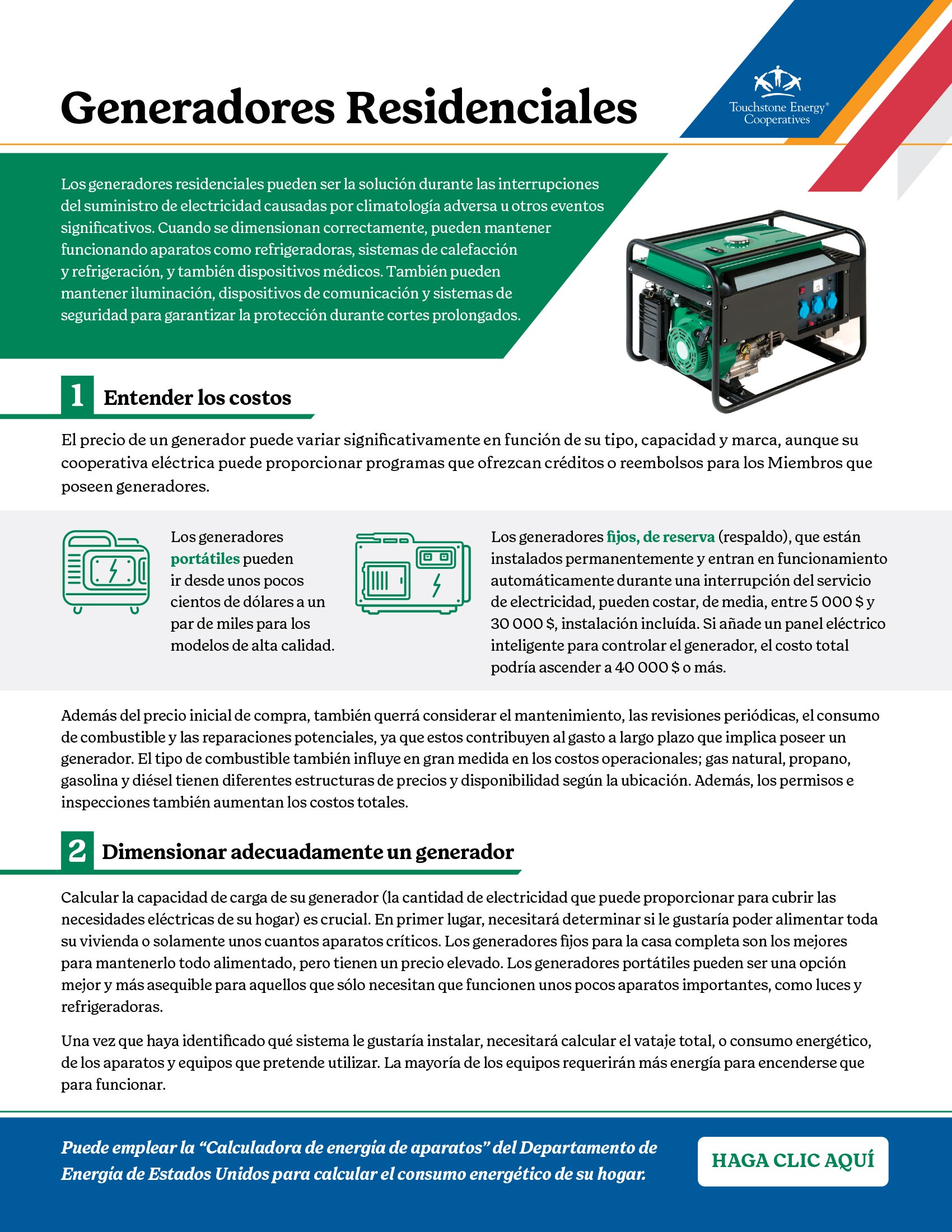 Generator Safety flyer in Spanish