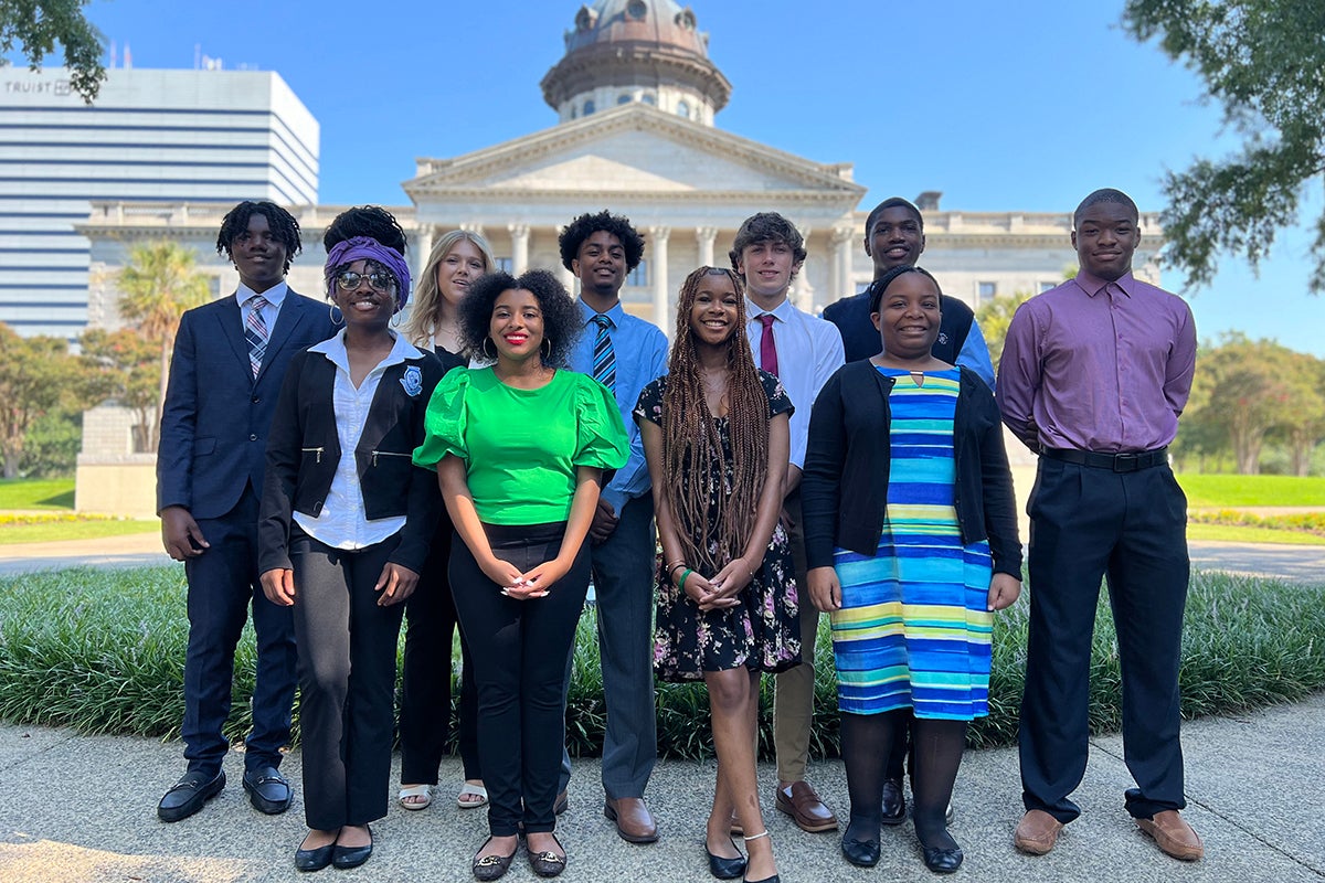 Youth Summit students posing at SC State House