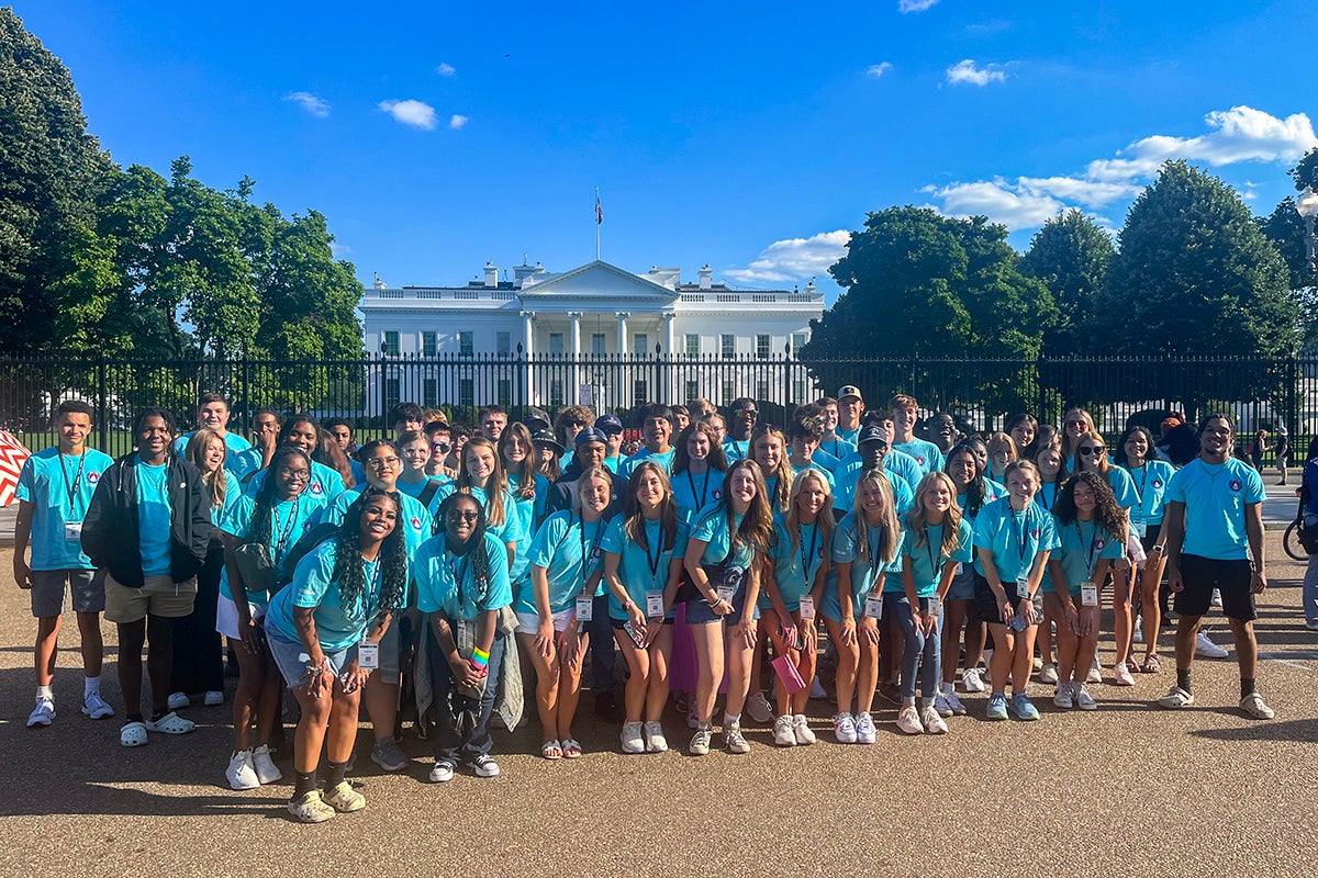 Youth Tour students posing at US Capitol Building