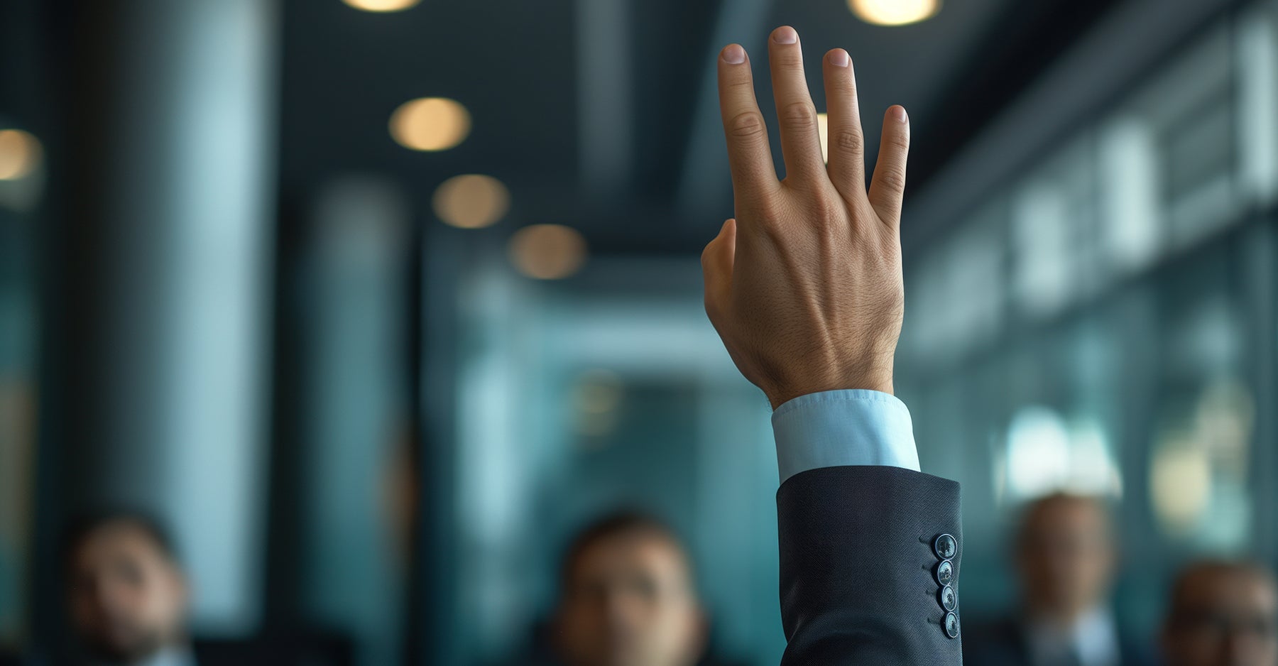 businessman raising hand in a meeting